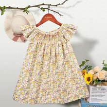Load image into Gallery viewer, Floral Summer Dress for 1 2 3 4 5 6 Years Girls Smocking Design with Flying Sleeve Baby Toddler Daily Cute Clothes

