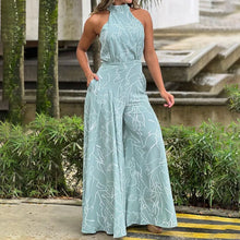 Load image into Gallery viewer, Summer  women's wear with elegant waist-cinching sash-tie sleeveless off-shoulder long pants printed jumps
