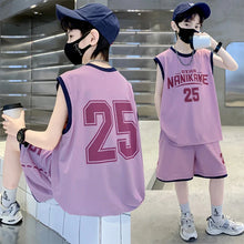 Load image into Gallery viewer, 2026 New Kids Summer Trendy Letter Print Sleeveless Breathable Tees+Shorts 2pcs Sportsuits Teenage Kids Basketball Sports Sets
