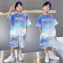 Load image into Gallery viewer, Boys Loose Casual Sets Summer Teen Gradient T-shirts+Shorts 2Pcs Big Kids Sport Short Sleeve Clothes Suits Children Print Outfit
