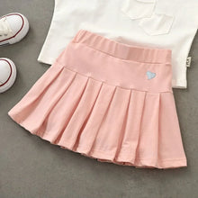 Load image into Gallery viewer, JK Skirt Shorts Children Miniskirt Summer Girls Candy Color Embroidered Heart Design  Simple Pleated Skirt Safety Pants Design
