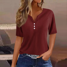 Load image into Gallery viewer, Women Summer Trendy Simple Casual Fashion Button T Shirt V Neck Short Sleeve Solid Loose Pullover Tops Plus Size Ropa De Mujer
