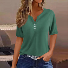 Load image into Gallery viewer, Women Summer Trendy Simple Casual Fashion Button T Shirt V Neck Short Sleeve Solid Loose Pullover Tops Plus Size Ropa De Mujer
