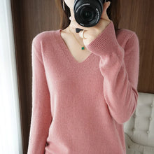 Load image into Gallery viewer, New Cashmere Women's V-neck Pullover Lace Neck Hollow Out Design Casual Knitted Long Sleeve Women's Sweater Autumn And Winter
