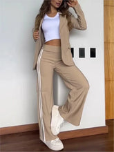 Load image into Gallery viewer, Autumn Winter New Women's Casual Lapel Pantsuit Fashion Splicing Stripes Slit Wide Leg Trousers Female Suit Office Two-piece Set
