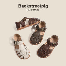 Load image into Gallery viewer, Girls' Genuine Leather Roman Sandals | Anti-Slip Soft Sole Summer Shoes (Sizes 22–31)
