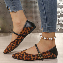 Load image into Gallery viewer, Ladies Fashion Leopard Pointed Mary Jane Flat Shoes Soft Suede Single Strap Metal Buckle Low Heel Casual Daily Slip On Shoes
