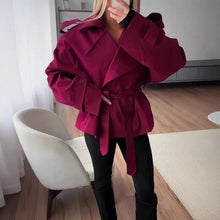Load image into Gallery viewer, F New Fashion Lace up Cropped Trench Coat Women Lapel Long Sleeves Wide Shoulder Windbreaker Jacket Fall Commuting Daily Jackets
