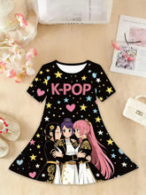 Load image into Gallery viewer, Kpop Cartoon Graphic Dress for Girls Funny Gift for Fan Harajuku Girl Clothes Summer Tops Short Sleeve Dress Children's Clothing

