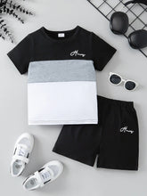 Load image into Gallery viewer, Boys' Color Block Script Print Tee &amp; Shorts Set
