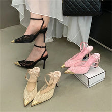 Load image into Gallery viewer, Women's Retro Lace Patent Leather Slingback Pumps
