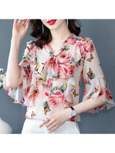Load image into Gallery viewer, Tops for Women Dressy Casual,Ruffle Sleeve Blouses Floral Shirts,V Neck Summer Fashion Clothes
