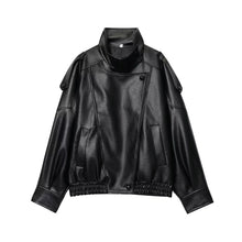 Load image into Gallery viewer, TFMLN 2025 Women Faux Leather Loose Jacket High Street Stand Collar Long Sleeve Coat Fashion Causal Zipper Outwear Autumn Winter
