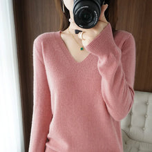 Load image into Gallery viewer, New Cashmere Women's V-neck Pullover Lace Neck Hollow Out Design Casual Knitted Long Sleeve Women's Sweater Autumn And Winter
