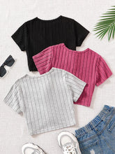Load image into Gallery viewer, Spring/Summer Girl Big Boy Girl Casual Cute Solid Color Round Neck Short Sleeve Three Piece Set
