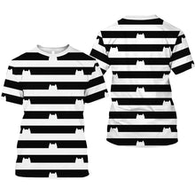 Load image into Gallery viewer, Striped Rainbow Cat Print T-shirt Children Birthday Gift Fashion Funny Design Short Sleeve T Shirts 2025 Summer Stripe Tee Top
