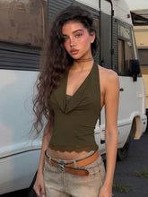 Load image into Gallery viewer, Summer Fashion Sexy Halter Backless Lace Up Lace Ruffles Swinging Collar Vest Women Casual Y2K Tank Top Party Club Canis Clothes
