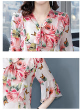 Load image into Gallery viewer, Tops for Women Dressy Casual,Ruffle Sleeve Blouses Floral Shirts,V Neck Summer Fashion Clothes
