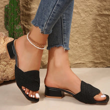 Load image into Gallery viewer, Fashion Summer Women Colorblock Braided Chunky Heeled Sandals Going Out Female Beach Shoes Korean Style High Heels Slippers
