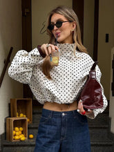 Load image into Gallery viewer, Women's Polka Dot Turtleneck Zipper Jacket with Pockets
