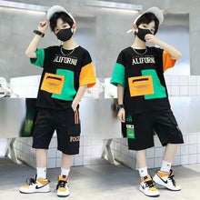 Load image into Gallery viewer, Summer Boys Clothes Sets Teenager Casual Outfits Kids Print T-shirt +Shorts 2Pcs Children Short Sleeve Tracksuit Suits 5-12 Year
