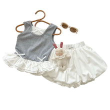 Load image into Gallery viewer, Summer Baby Girls Clothes Sets Toddler Ruffle Trim Patchwork Ribbed Sleeveless Vest+Flower Bud Shorts 2Pcs Kids Casual Outfits
