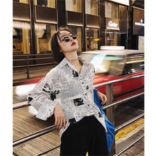 Load image into Gallery viewer, Trendy Shirt Blouse Simple Thin Newspaper Print Shirt Summer Loose Shirt Top Women Solid Color Sun Protection Shirt Streetwear
