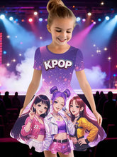 Load image into Gallery viewer, Kpop Cartoon Graphic Dress for Girls Funny Gift for Fan Harajuku Girl Clothes Summer Tops Short Sleeve Dress Children's Clothing
