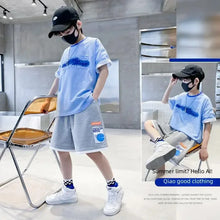 Load image into Gallery viewer, Boys Loose Casual Sets Summer Teen Gradient T-shirts+Shorts 2Pcs Big Kids Sport Short Sleeve Clothes Suits Children Print Outfit
