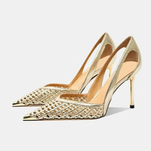 Load image into Gallery viewer, Bling Women Sandals Fashion Pointed Toe Shallow Slip On Ladies Elegant Slingback Shoes Med Heel Pumps
