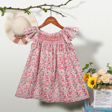 Load image into Gallery viewer, Floral Summer Dress for 1 2 3 4 5 6 Years Girls Smocking Design with Flying Sleeve Baby Toddler Daily Cute Clothes

