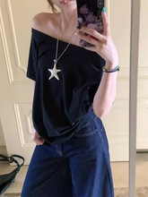 Load image into Gallery viewer, T-shirts Women Niche Design Off Shoulder Solid Short Sleeve Summer Chic Loose Casual Daily Simple Sexy Korean Trendy Street Tops
