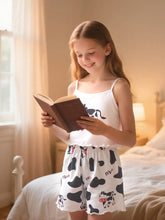 Load image into Gallery viewer, Summer collection of fashionable home clothes for girls, cute cow patterned tank top shorts for outdoor leisure.
