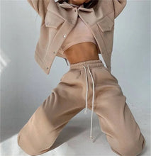Load image into Gallery viewer, Women Tracksuit Matching Sets Two Pieces Set Single Button Jacket Coat Pockets Pants Suit Drawstring Trousers Sports Outfits
