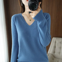 Load image into Gallery viewer, New Cashmere Women's V-neck Pullover Lace Neck Hollow Out Design Casual Knitted Long Sleeve Women's Sweater Autumn And Winter
