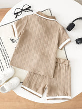 Load image into Gallery viewer, Boys' Summer Casual Shorts Set Khaki Solid Color Half Cardigan T-shirt &amp; Same Color Shorts Set Children's Summer Vacation Lightw
