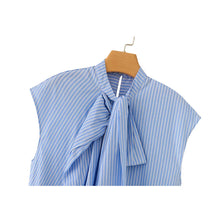 Load image into Gallery viewer, Women's Shirts Summer Fashion Striped Blouse Elegant Scarf Collar Office Women's Blouse Street Chic Young Tops
