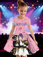 Load image into Gallery viewer, Kpop Cartoon Graphic Dress for Girls Funny Gift for Fan Harajuku Girl Clothes Summer Tops Short Sleeve Dress Children's Clothing
