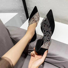 Load image into Gallery viewer, Women's Walking Sneakers, Lightweight Breathable Open Back Flats, Rhinestone Mesh Pointed Toe Dress Shoes for Party &amp; Banquet
