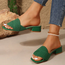 Load image into Gallery viewer, Fashion Summer Women Colorblock Braided Chunky Heeled Sandals Going Out Female Beach Shoes Korean Style High Heels Slippers
