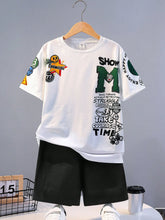 Load image into Gallery viewer, Summer Kids' Suit Boys' Loose Casual Crewneck Patterned Short-sleeved T-shirt and Shorts Comfortable Cool Tracksuit
