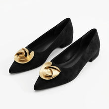 Load image into Gallery viewer, Elegant Office Women's Dress Shoes 2026 Summer New Black Shallow Pointed Toe Fashion Metal Flower Comfortable Ladies Flats
