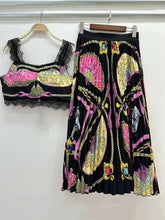Load image into Gallery viewer, 2026 Summer Women's Clothing Retro Print Sexy Tube Top Suspender Top Two-piece Set + High Waist Pleated Loose Skirt Fashion Suit
