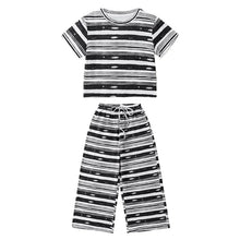 Load image into Gallery viewer, Children  Clothes For Kids Girls 2026 Arrival Striped Short Sleeve Top And Bottom Clothing Suit School Outfit 5-14Y
