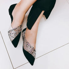 Load image into Gallery viewer, Women's Walking Sneakers, Lightweight Breathable Open Back Flats, Rhinestone Mesh Pointed Toe Dress Shoes for Party &amp; Banquet
