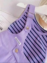 Load image into Gallery viewer, Summer Girls Clothing Set Trendy Striped Tank Top Purple Overalls 2Pcs Kids Outfits Korean Style Casual Baby Girl Clothes Set
