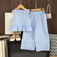Load image into Gallery viewer, Pink Girl's Summer Two-piece Set with Single Breasted Sleeveless Top and Casual Pants, New Children's Sets Kids Clothes
