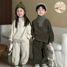 Load image into Gallery viewer, Autumn Winter Kids Clothing Set Fleece Hoodie And Pants 2 Pcs Girls Suit Turtleneck Double Fleece Kids Boys Tracksuit
