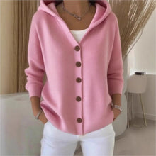 Load image into Gallery viewer, Solid Color Button Knit Hooded Sweater Cardigan Jacket For Autumn Winter New Casual Fashionable Women's Clothing Pulls Femmes
