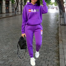 Load image into Gallery viewer, Women's Printed Fleece Hoodie &amp; Pants Two-Piece Set
